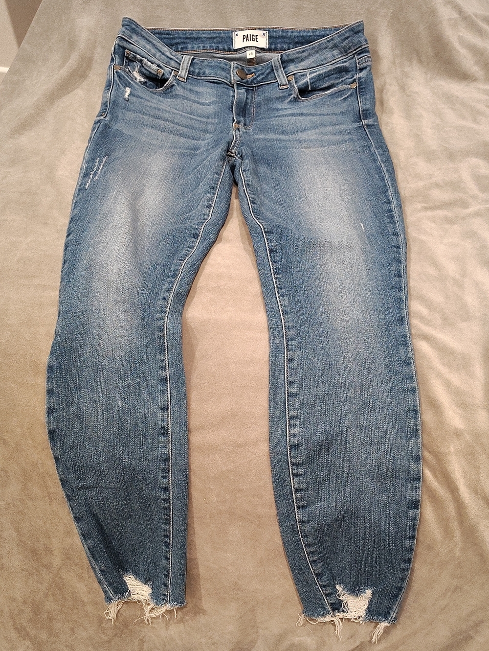 PAIGE Light Blue Distressed Ankle Jeans